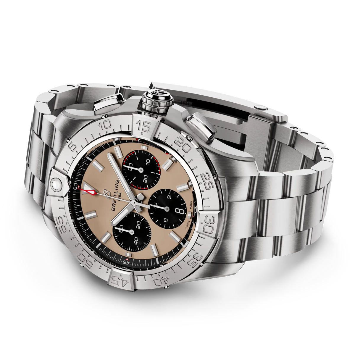 Orologio Breitling Avenger con quadrante sabbia, cronografo e bracciale in acciaio