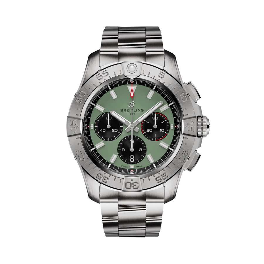 Breitling Avenger B01 Chronograph 44 Automatico Uomo 44 mm Acciaio Quadrante Verde Calibro B01 COSC Vetro Zaffiro Bracciale Acciaio 300 m Ref. AB0147101L1A1