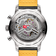 Orologio cronografo con fondello a vista e cinturino in pelle gialla