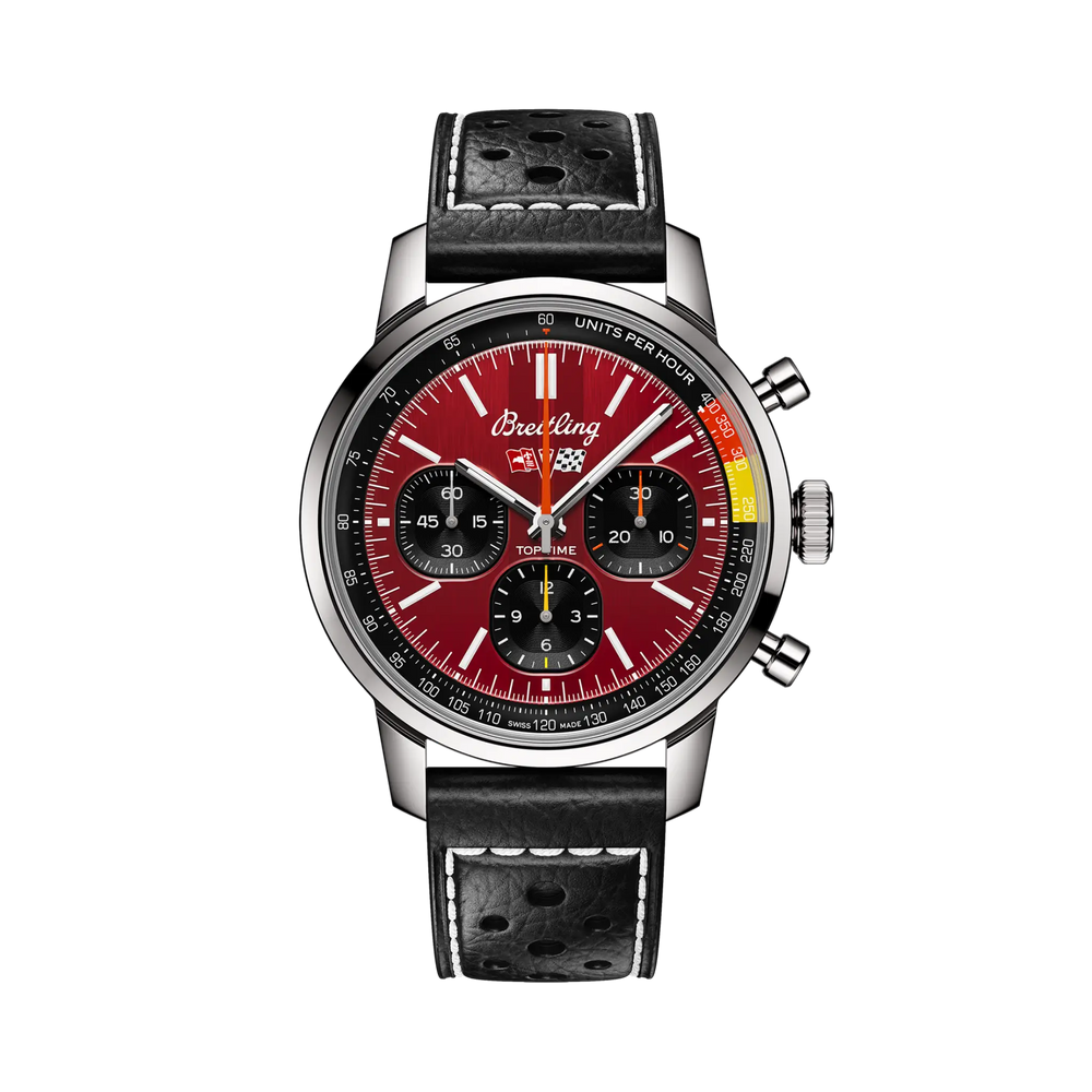 Breitling Top Time B01 Chevrolet Corvette Cronografo Automatico 41 mm Acciaio Quadrante Rosso Calibro B01 COSC Pelle Racing Nera Ref. AB01761A1K1X1