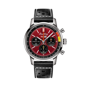 Orologio cronografo automatico con quadrante rosso e cinturino nero in pelle forata