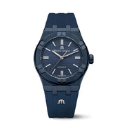 Orologio automatico blu con cinturino in gomma e quadrante blu, logo sul cinturino