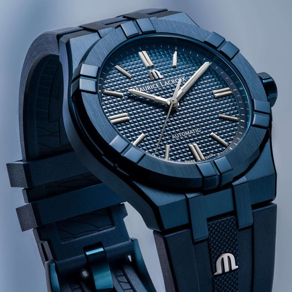 Maurice Lacroix AIKON Automatic 39mm Blue PVD Limited Edition Uomo Acciaio PVD Blu Quadrante Blu Clous de Paris Automatico Calibro ML115 Vetro Zaffiro Cinturino Gomma Blu 200m Swiss Made 888 Esemplari Ref. AI6007-PVC00-430-4 Oasi Watch