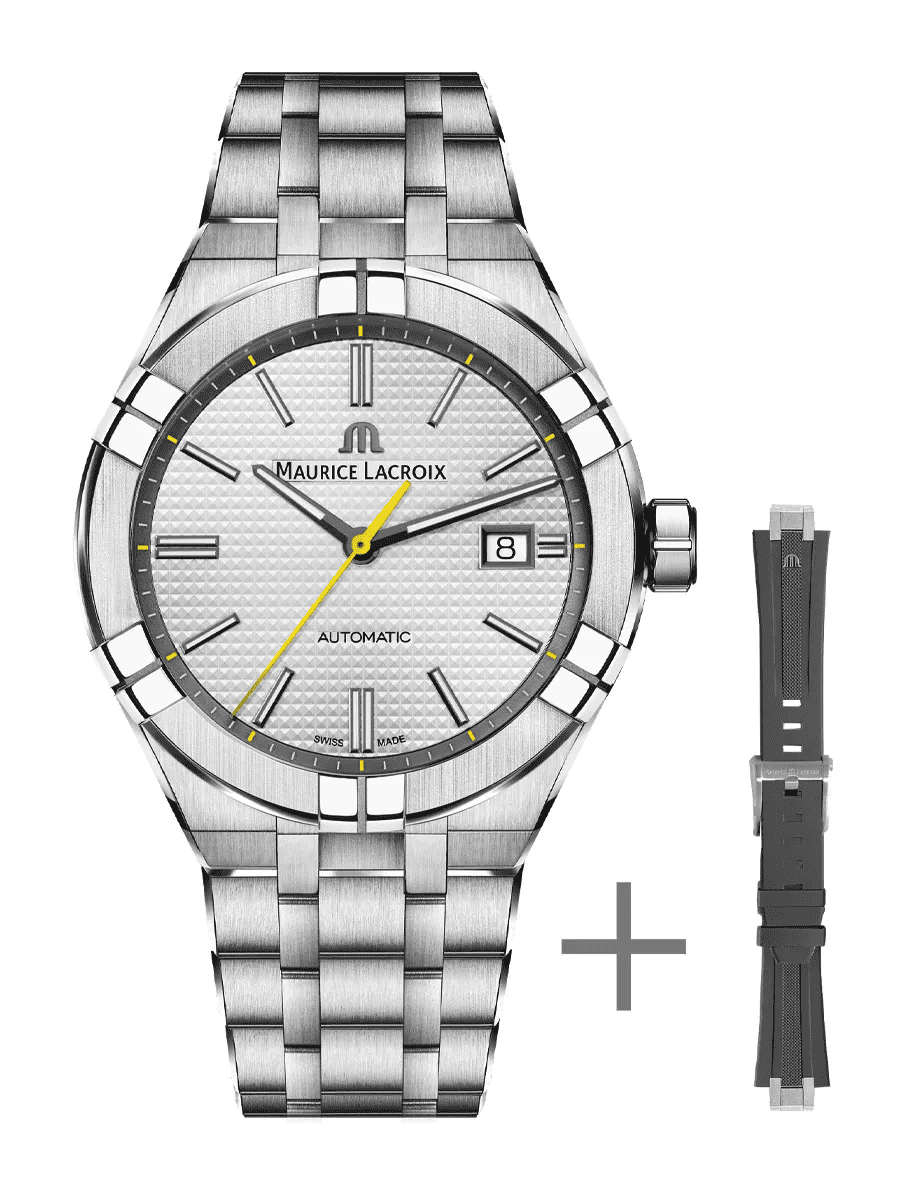 Maurice Lacroix AIKON Automatic Limited Edition Uomo 42mm Acciaio Quadrante Argento Soleil Automatico ML115 Vetro Zaffiro Bracciale Acciaio + Cinturino Caucciù Grigio Data 20 ATM Swiss Made Limited 100 Ref. AI6008-SS00F-231-A Oasi Watch