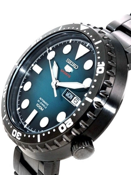 Seiko 5 Sports Bottle Cap Automatico Uomo 45 mm Acciaio Gunmetal Quadrante Turchese Lunetta Girevole Unidirezionale Nera Vetro Hardlex Giorno e Data Bracciale Acciaio Nero 100 m Ref. SRPC65K1 Oasi Watch
