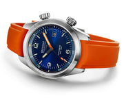 Orologio da uomo con quadrante blu e cinturino arancione in caucciù, cassa in acciaio