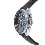 Orologio TAG Heuer con cassa in acciaio, pulsanti laterali e cinturino caucciù nero forato