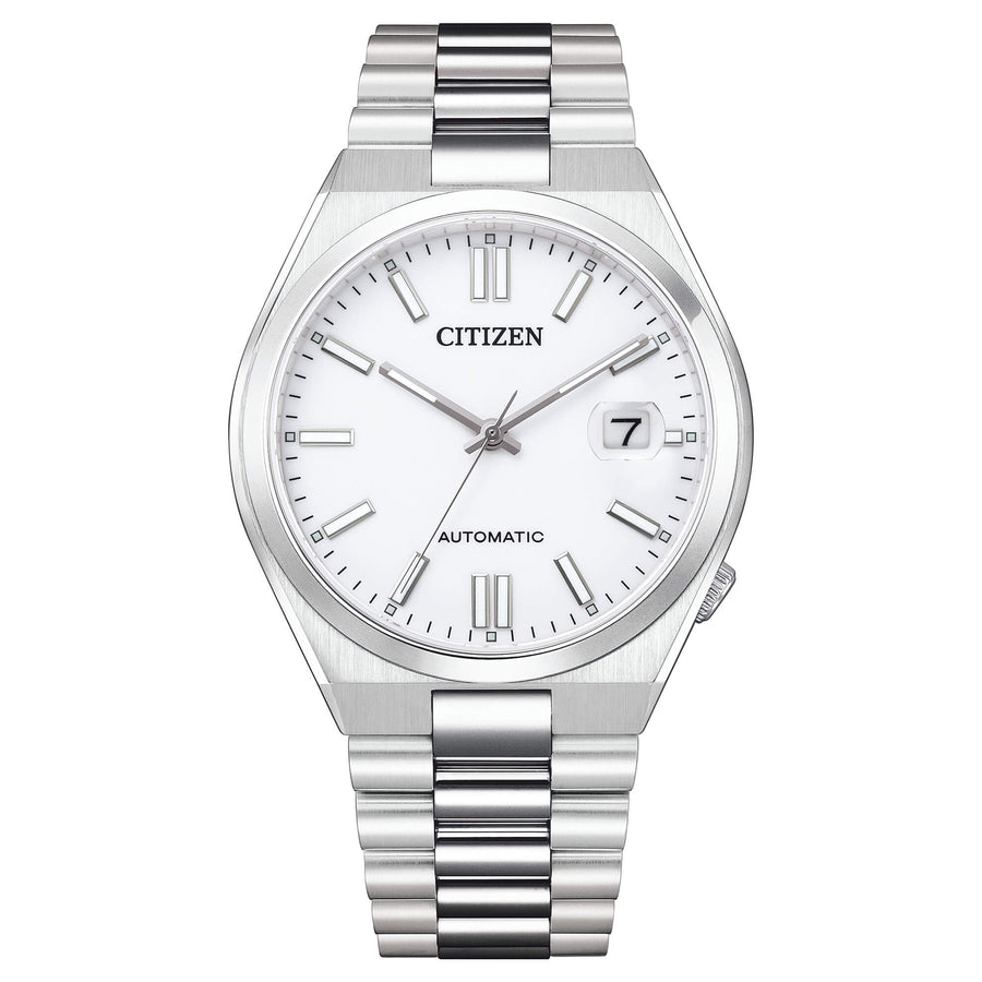 Citizen Tsuyosa Automatico Uomo 40 mm Acciaio Quadrante Bianco Vetro Zaffiro Lente Data Calibro 8210 Bracciale Acciaio 50 m Ref. NJ0150-81A