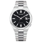 Citizen Tsuyosa Automatico Uomo 40 mm Acciaio Quadrante Nero Vetro Zaffiro Antiriflesso Lente Data Calibro 8210 Bracciale Acciaio 50 m Ref. NJ0150-81E