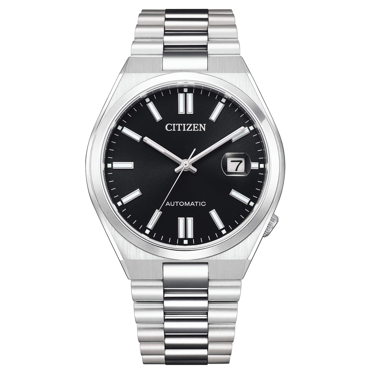 Citizen Tsuyosa Automatico Uomo 40 mm Acciaio Quadrante Nero Vetro Zaffiro Antiriflesso Lente Data Calibro 8210 Bracciale Acciaio 50 m Ref. NJ0150-81E
