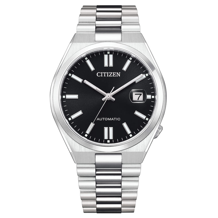 Citizen Tsuyosa Automatico Uomo 40 mm Acciaio Quadrante Nero Vetro Zaffiro Antiriflesso Lente Data Calibro 8210 Bracciale Acciaio 50 m Ref. NJ0150-81E