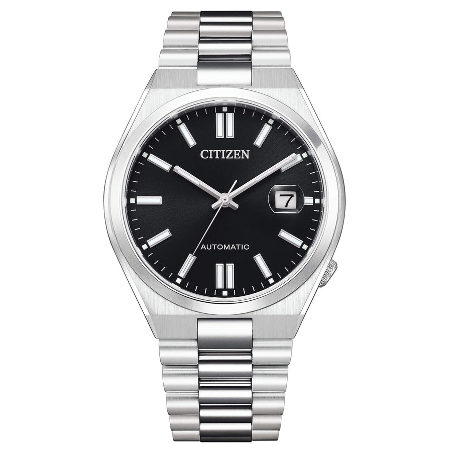 Citizen Tsuyosa Automatico Uomo 40 mm Acciaio Quadrante Nero Vetro Zaffiro Antiriflesso Lente Data Calibro 8210 Bracciale Acciaio 50 m Ref. NJ0150-81E
