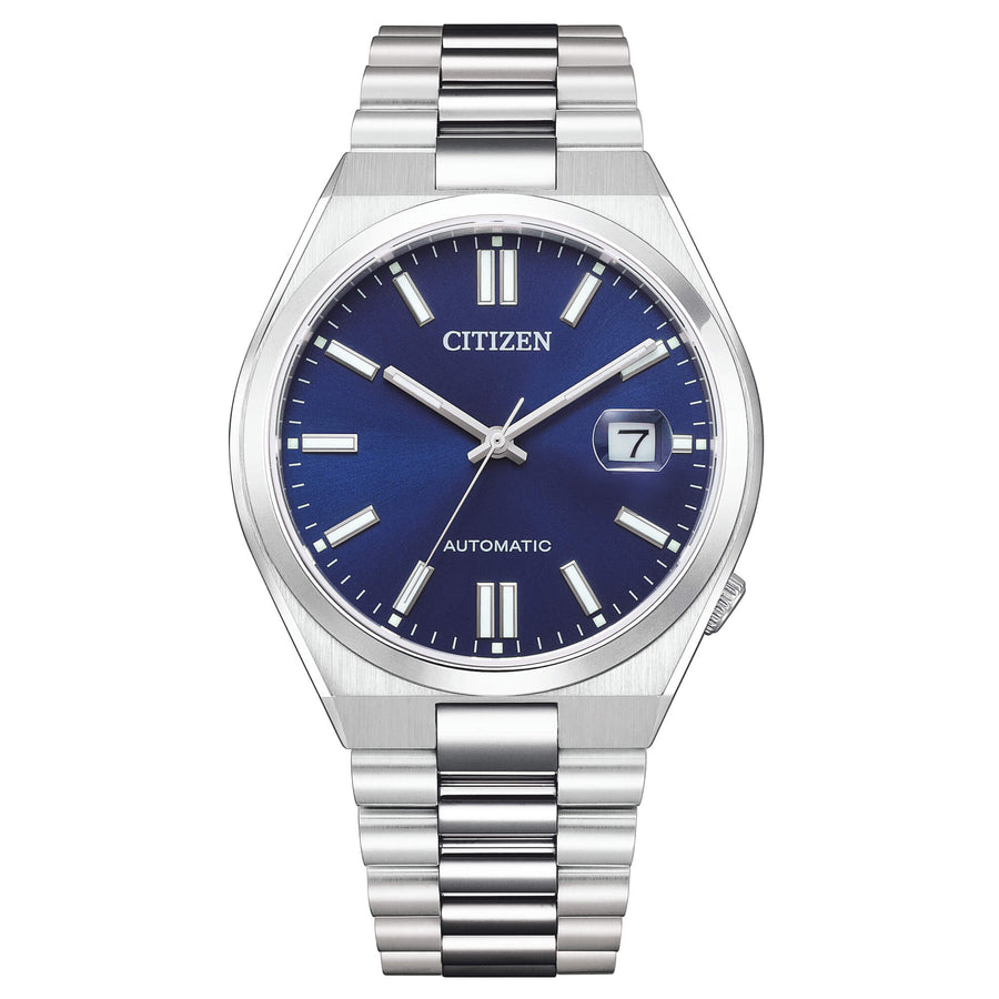 Citizen Tsuyosa Automatico Uomo 40 mm Acciaio Quadrante Blu Soleil Vetro Zaffiro Antiriflesso Lente Data Calibro 8210 Bracciale Acciaio 50 m Ref. NJ0150-81L