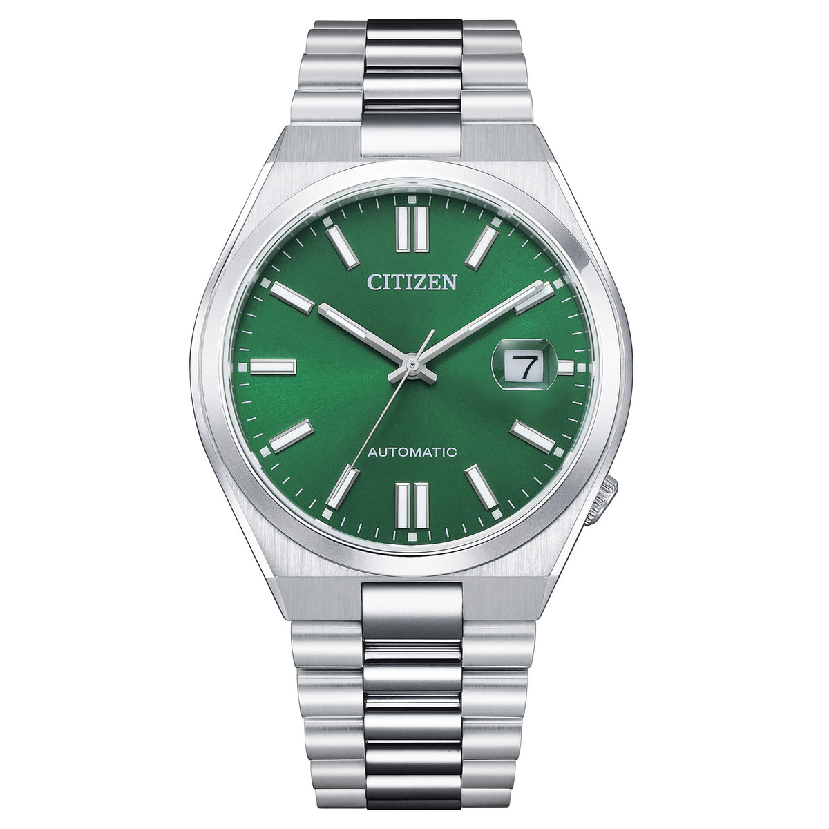 Citizen Tsuyosa Automatico Uomo 40 mm Acciaio Quadrante Verde Soleil Vetro Zaffiro Lente Data Calibro 8210 Bracciale Acciaio 50 m Ref. NJ0150-81X
