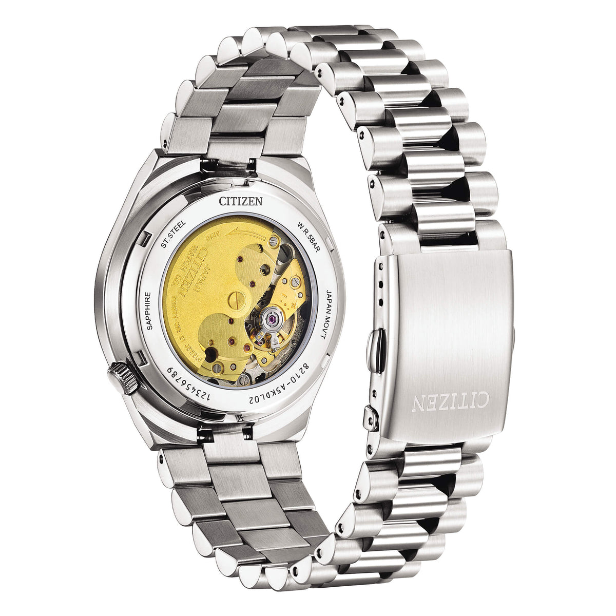 Citizen Tsuyosa Automatico Uomo 40 mm Acciaio Quadrante Beige Champagne Vetro Zaffiro Lente Data Calibro 8210 Bracciale Acciaio 50 m Ref. NJ0151-88W