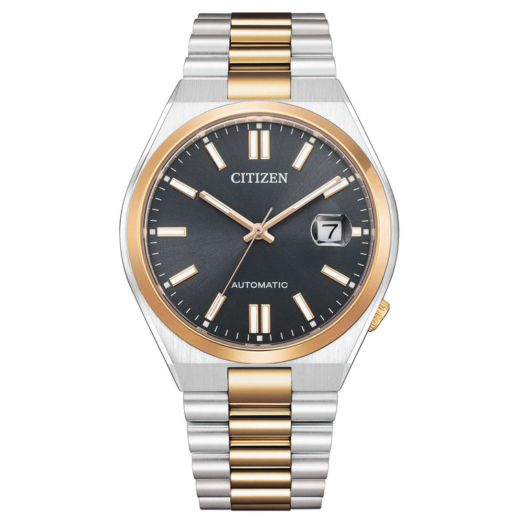 Citizen Tsuyosa Automatico Uomo 40 mm Acciaio Bicolore Oro Quadrante Nero Vetro Zaffiro Data Calibro 8210 Bracciale Acciaio Oro 50 m Ref. NJ0154-80H