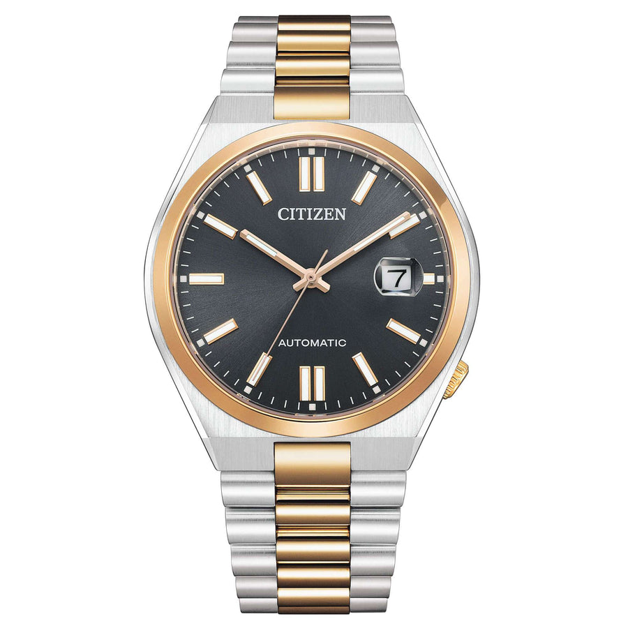 Citizen Tsuyosa Automatico Uomo 40 mm Acciaio Bicolore Oro Quadrante Nero Vetro Zaffiro Data Calibro 8210 Bracciale Acciaio Oro 50 m Ref. NJ0154-80H