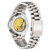 Orologio automatico con fondello e quadrante a vista, bracciale in acciaio