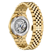 Orologio automatico Citizen con quadrante a vista ingranaggi e bracciale in acciaio oro.