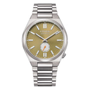 Orologio automatico uomo acciaio, quadrante oro-verde a texture, bracciale maglie