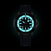 Orologio subacqueo con quadrante luminescente verde e cinturino in gomma nero