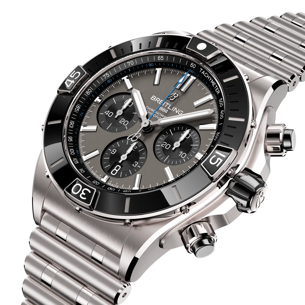 Orologio cronografo in titanio Breitling con quadrante nero e lunetta tachimetrica
