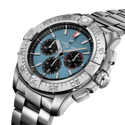 Orologio titanio con quadrante blu cronografo e cinturino in maglie