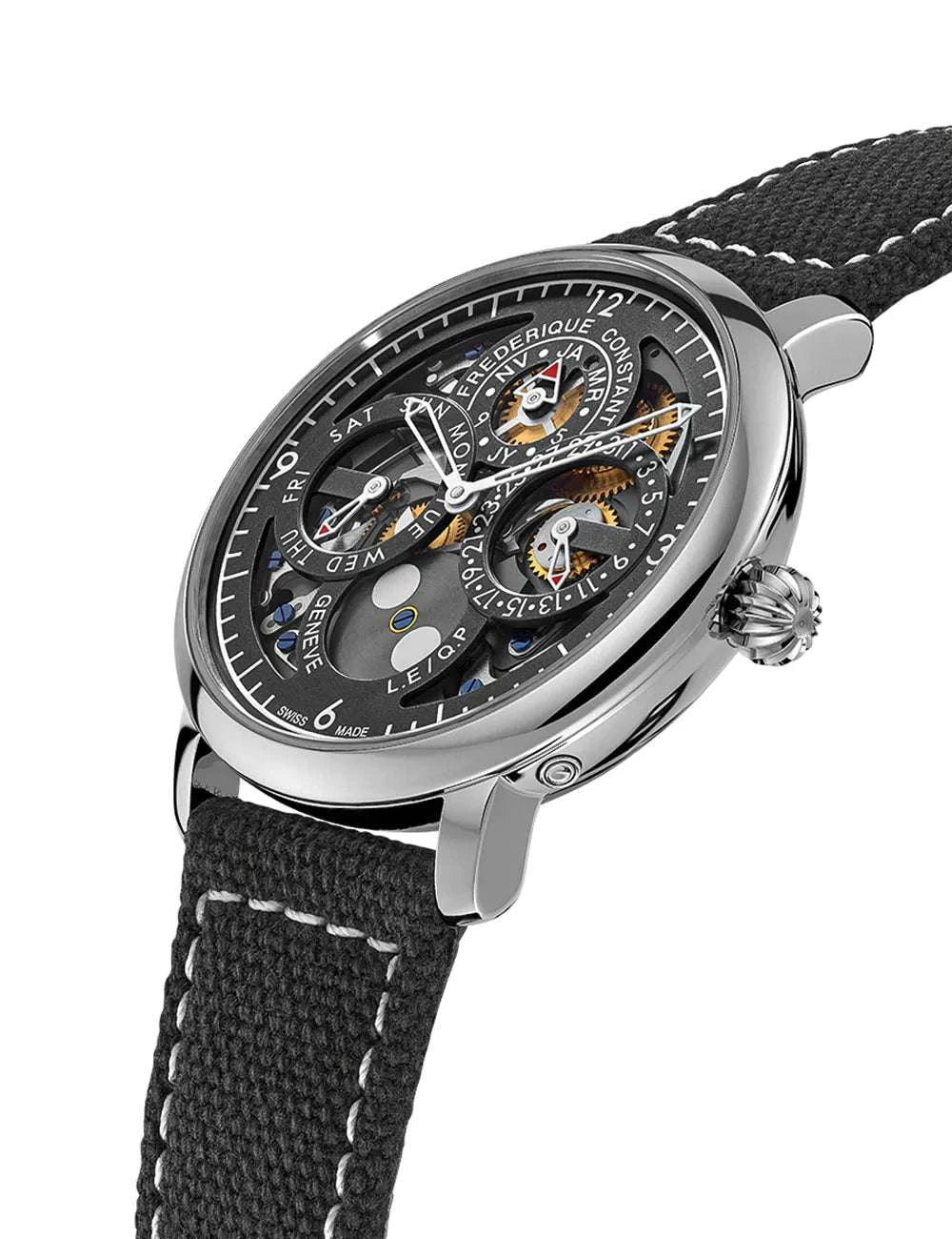 Frederique Constant Slimline Perpetual Calendar Peter Speake Automatico Uomo 42 mm Acciaio Quadrante Grigio Openworked Calibro FC-775 Nylon Nero 3 ATM Swiss Made Ref. FC-775PS4S6