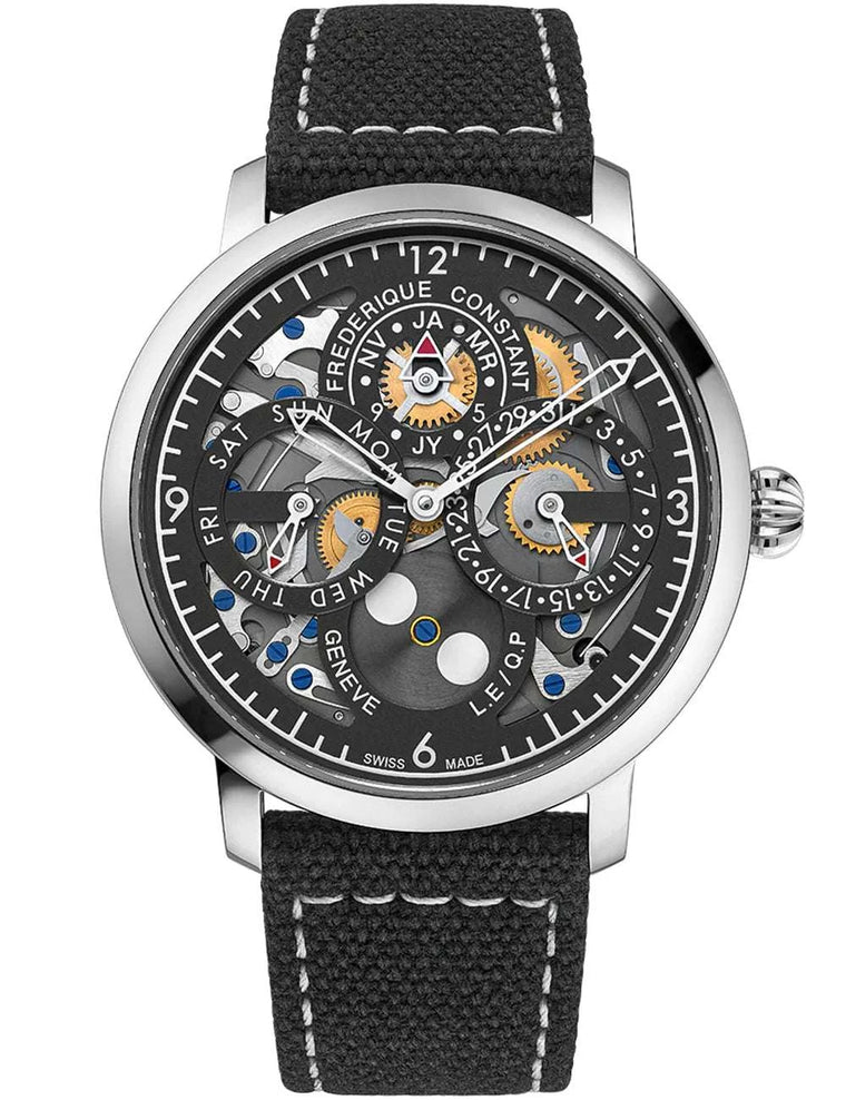 Frederique Constant Slimline Perpetual Calendar Peter Speake Automatico Uomo 42 mm Acciaio Quadrante Grigio Openworked Calibro FC-775 Nylon Nero 3 ATM Swiss Made Ref. FC-775PS4S6