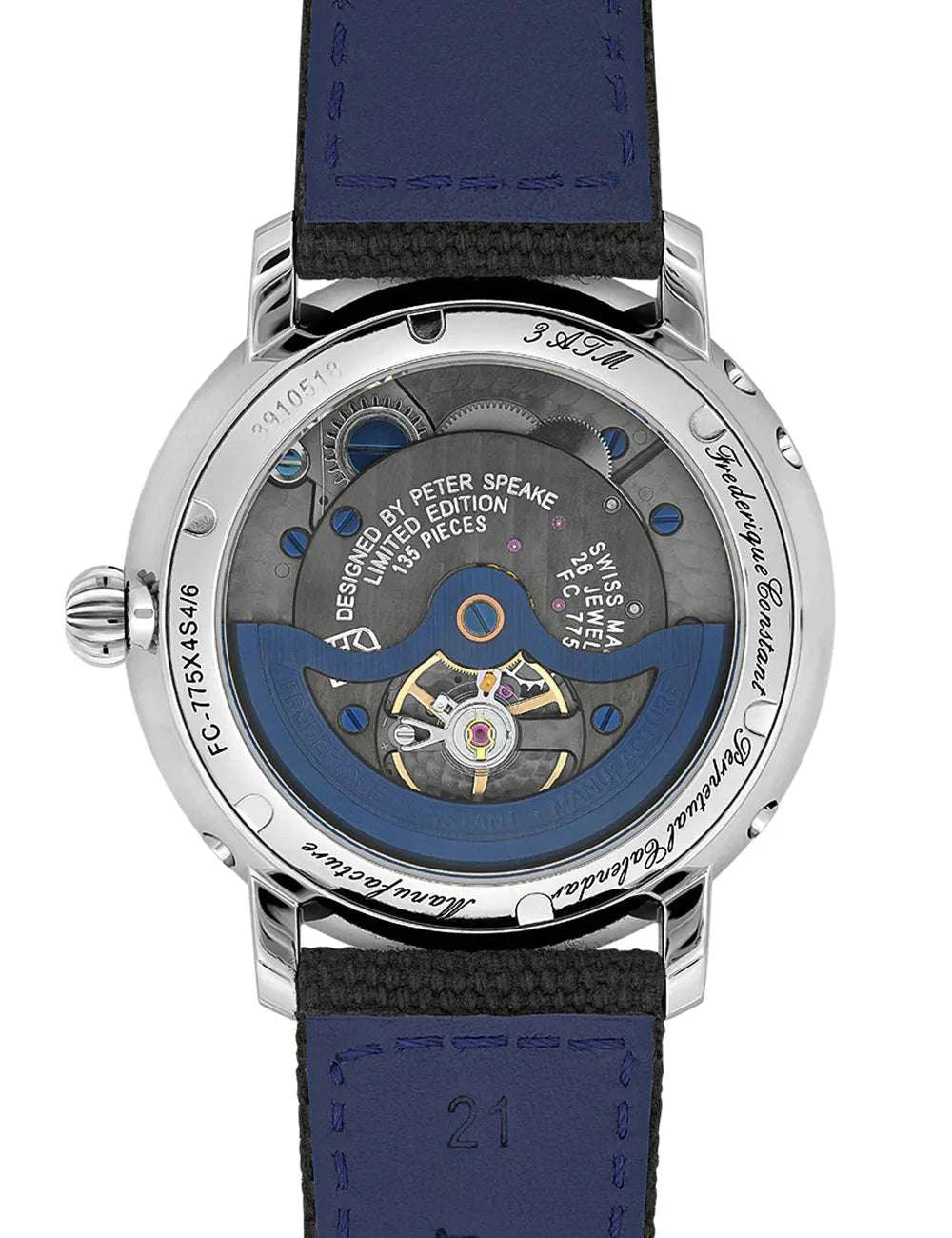 Frederique Constant Slimline Perpetual Calendar Peter Speake Automatico Uomo 42 mm Acciaio Quadrante Grigio Openworked Calibro FC-775 Nylon Nero 3 ATM Swiss Made Ref. FC-775PS4S6