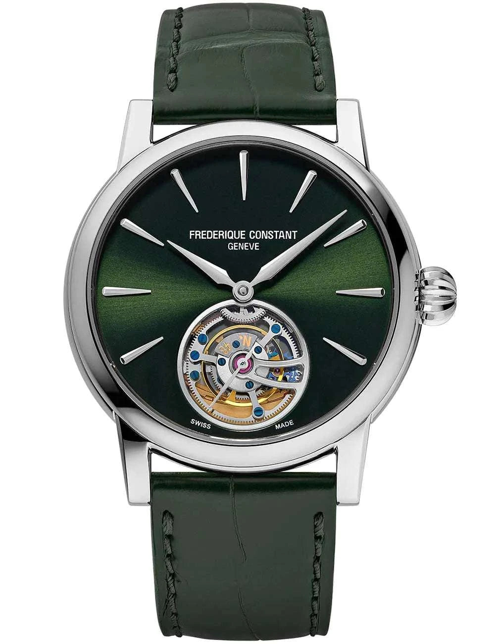 Orologio automatico da uomo con quadrante verde e cinturino in pelle verde scuro