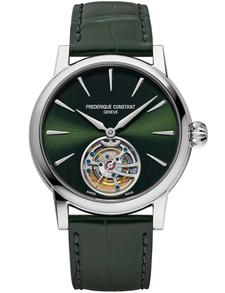 Frederique Constant Classic Tourbillon Manufacture Automatico Uomo 39 mm Acciaio Quadrante Verde Soleil Tourbillon Calibro FC-980-4 Alligatore Verde 5 ATM Swiss Made Ref. FC-980GR3H6