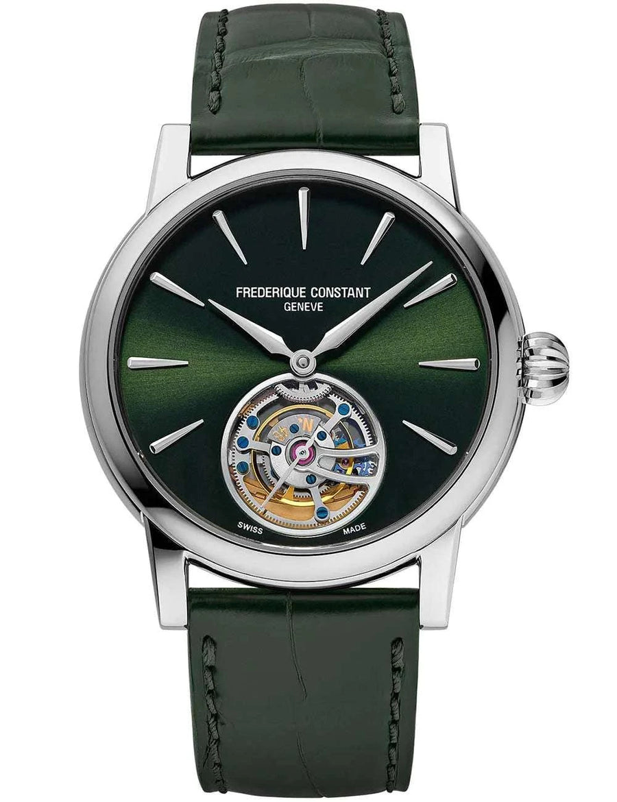 Frederique Constant Classic Tourbillon Manufacture Automatico Uomo 39 mm Acciaio Quadrante Verde Soleil Tourbillon Calibro FC-980-4 Alligatore Verde 5 ATM Swiss Made Ref. FC-980GR3H6