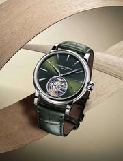 Orologio automatico da uomo con quadrante verde e cinturino in pelle verde scuro