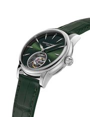 Orologio automatico da uomo con cassa in acciaio, quadrante verde e cinturino in pelle