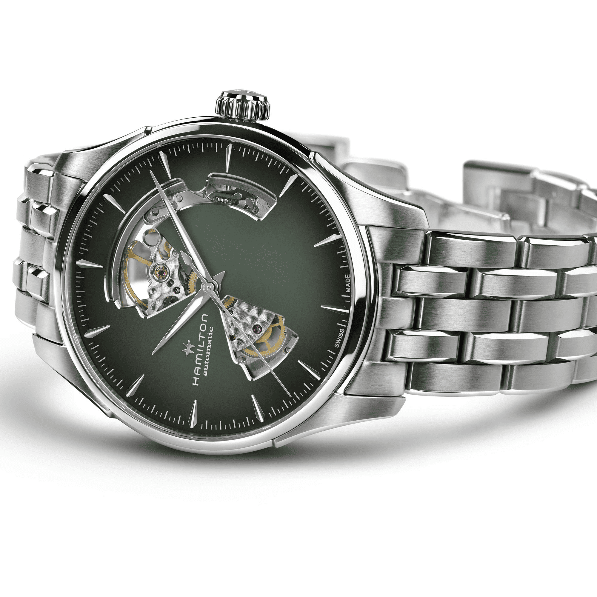 Orologio automatico scheletrato Hamilton con quadrante verde e cinturino in acciaio