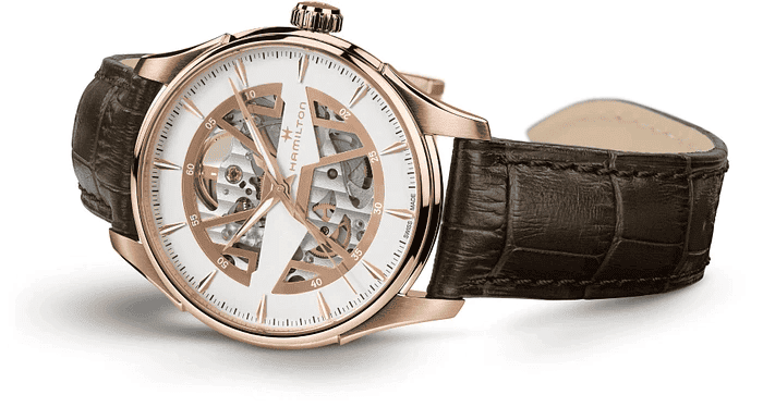 Orologio automatico con quadrante bianco open heart, cinturino pelle nera e corona
