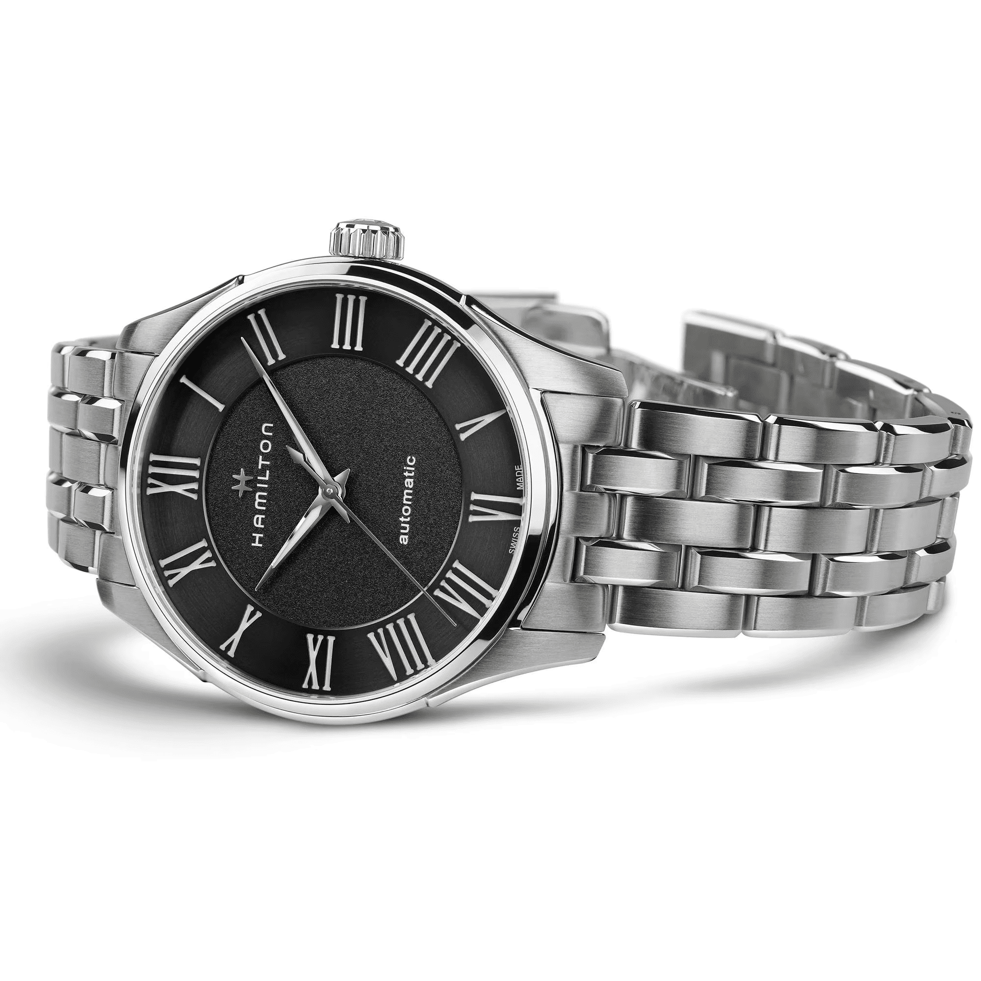 Orologio Hamilton Jazzmaster automatico, cassa rotonda e cinturino d’acciaio argento