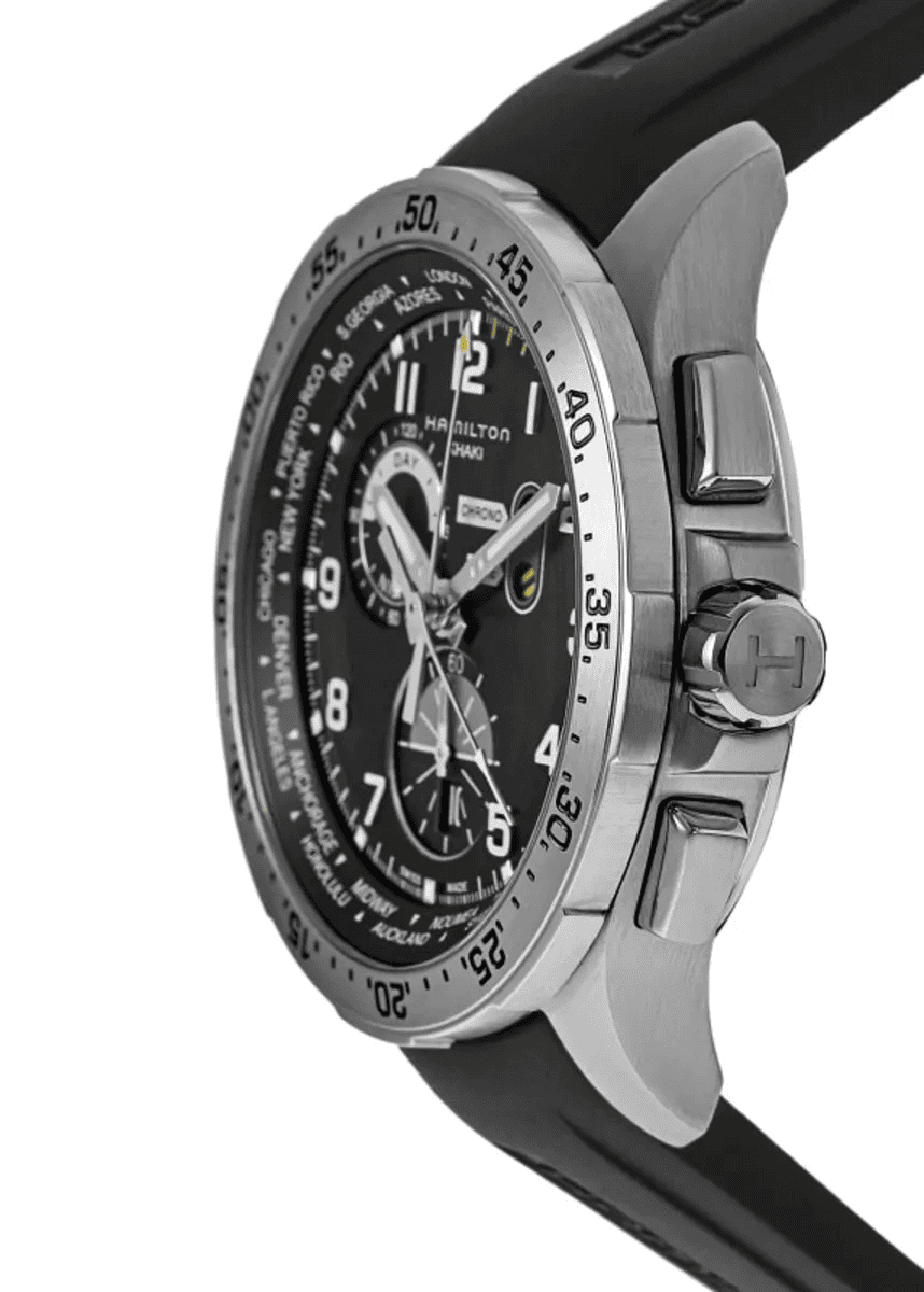 Orologio Hamilton cronografo quarzo 45mm con quadrante nero e cinturino nero