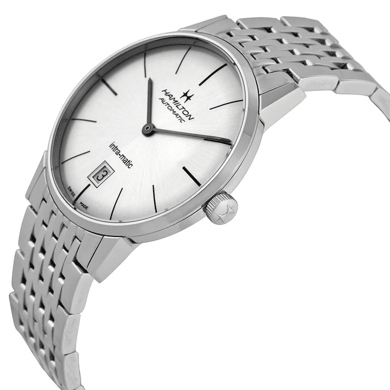 Orologio automatico Hamilton con quadrante argento e cinturino in acciaio a maglia