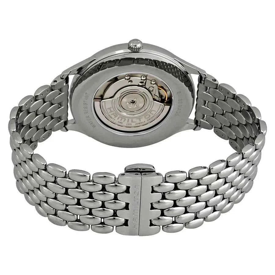 Orologio da polso con fondello trasparente e bracciale a maglie d'acciaio
