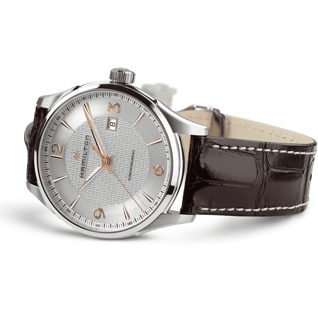 Orologio Hamilton con quadrante argento motivo e cinturino in pelle marrone