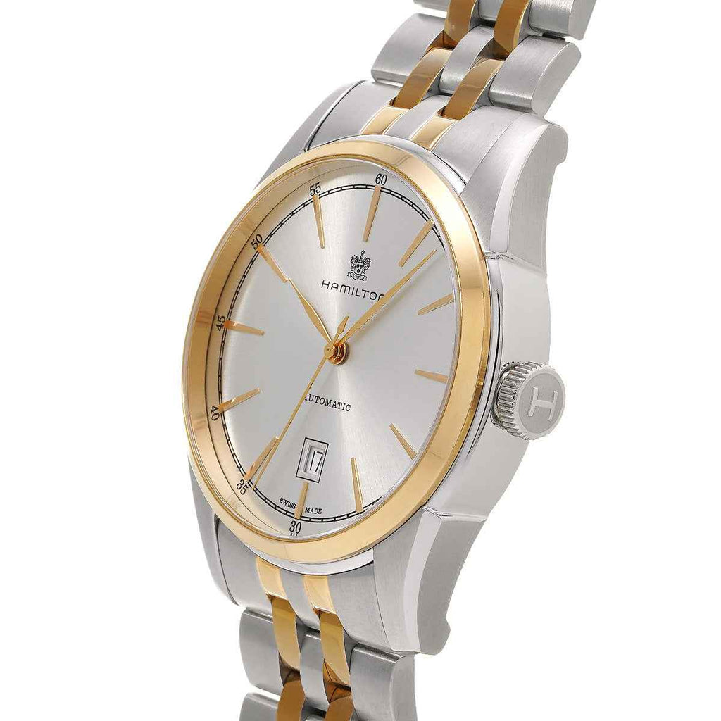 Orologio automatico acciaio e oro, quadrante argento, lancette dorate, corona laterale