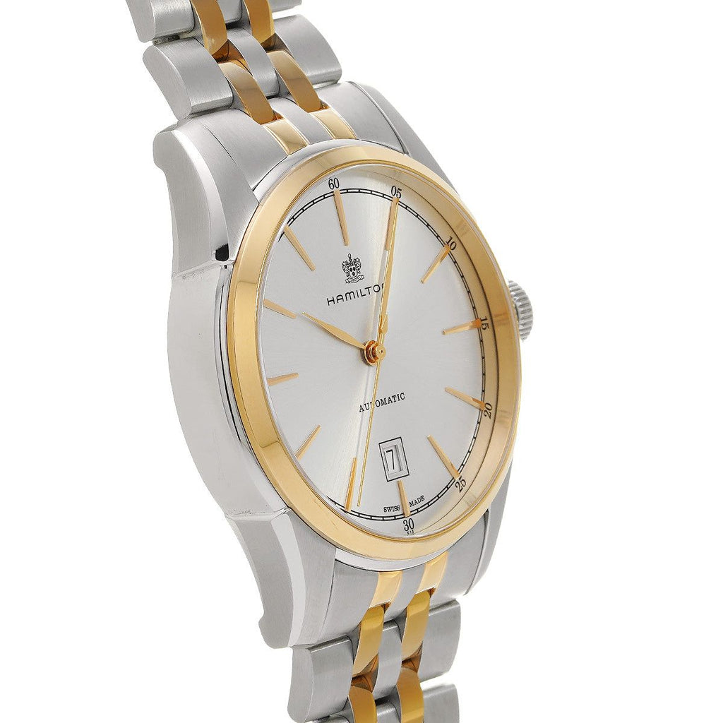 Orologio automatico con cassa argento e lunetta dorata, cinturino metallico bicolore