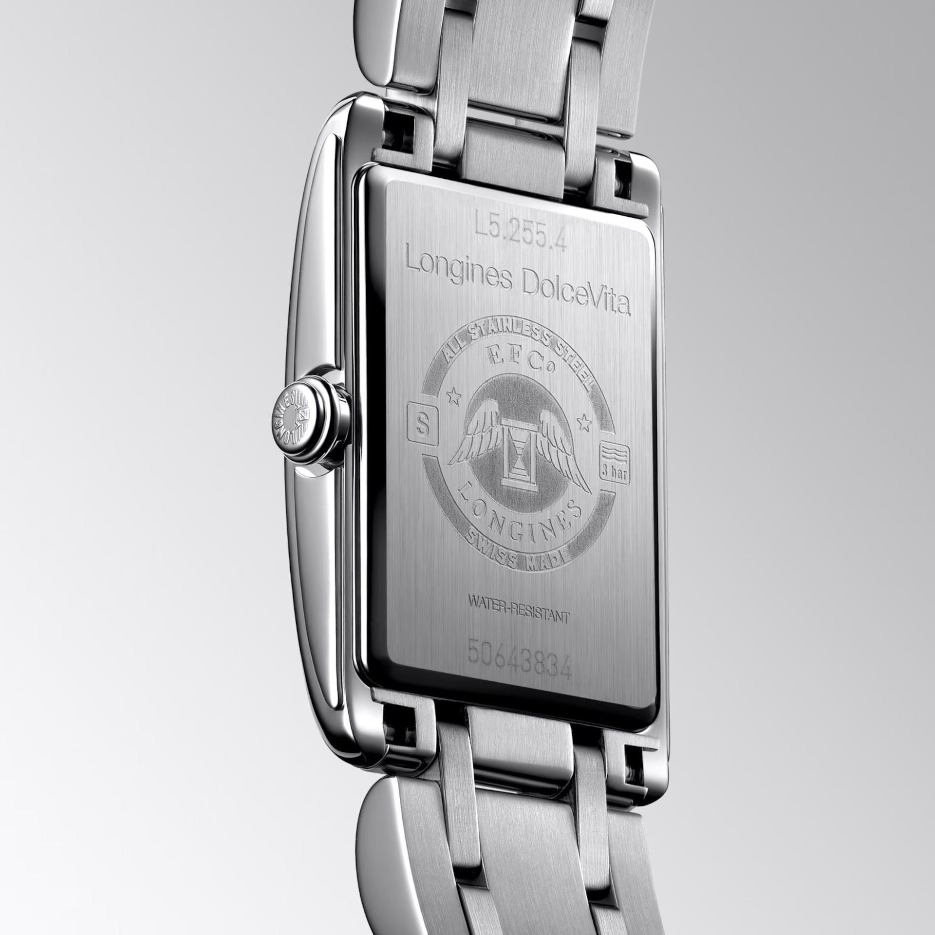 Orologio Longines DolceVita in acciaio argento, fondello con incisione e numero modello