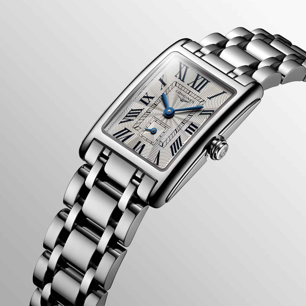 Orologio DolceVita rettangolare argento, quadrante bianco blu con numeri romani