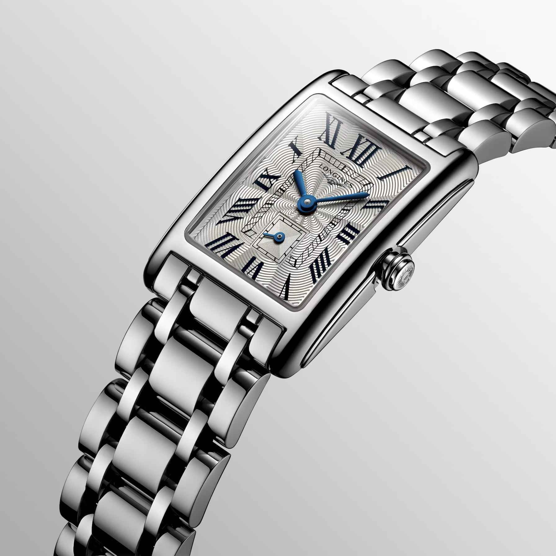 Orologio DolceVita rettangolare argento, quadrante bianco blu con numeri romani