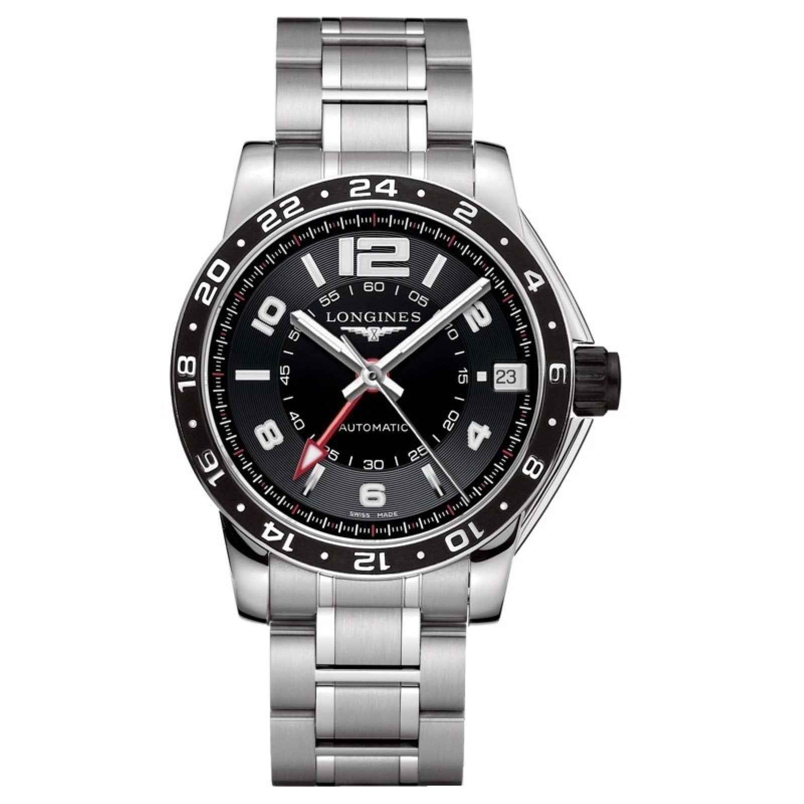 Orologio Longines Admiral GMT 42 mm acciaio: quadrante nero, lunetta 24h, data