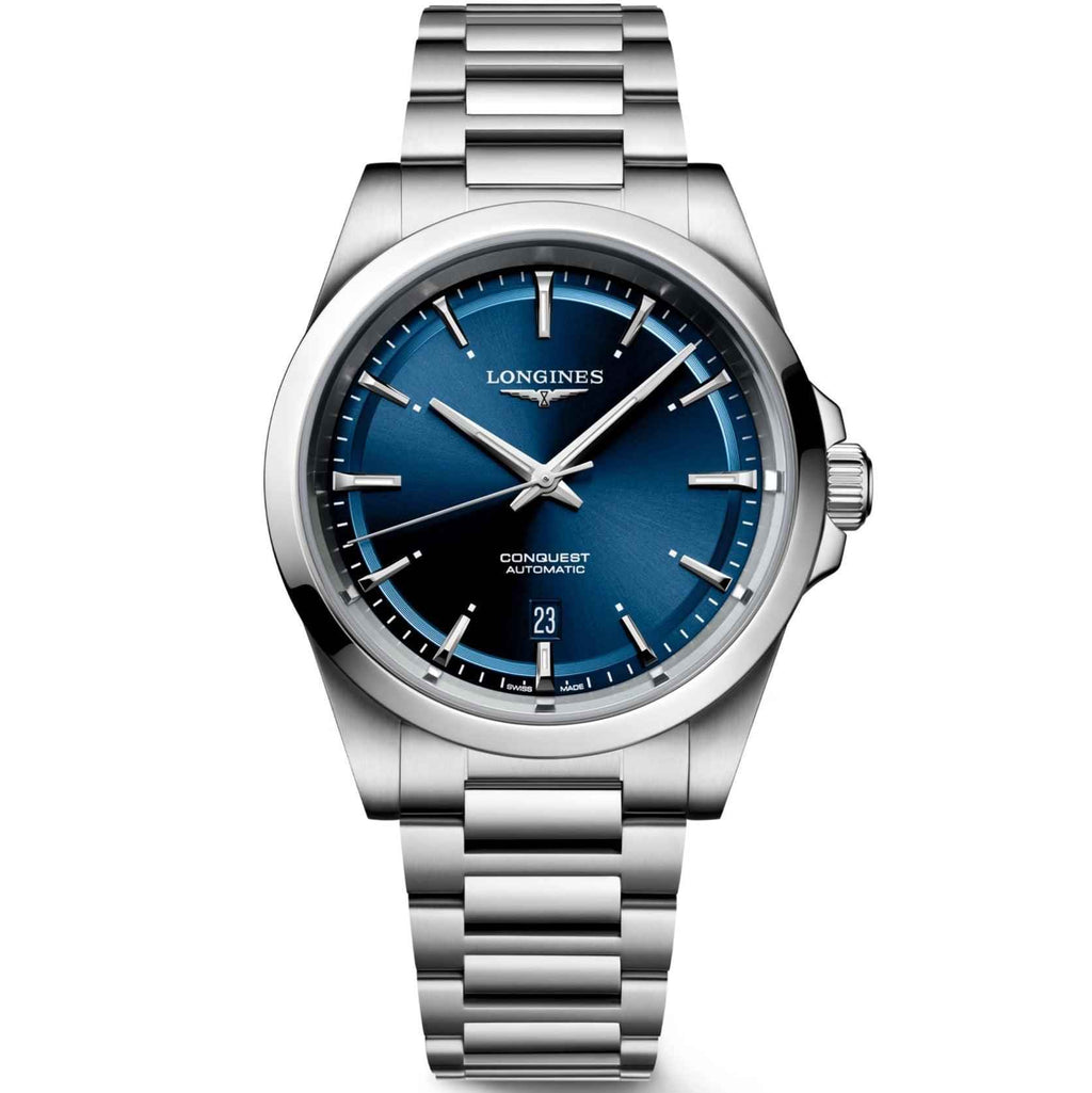 Orologio Longines Conquest automatico 41 mm blu con bracciale in acciaio, data 23