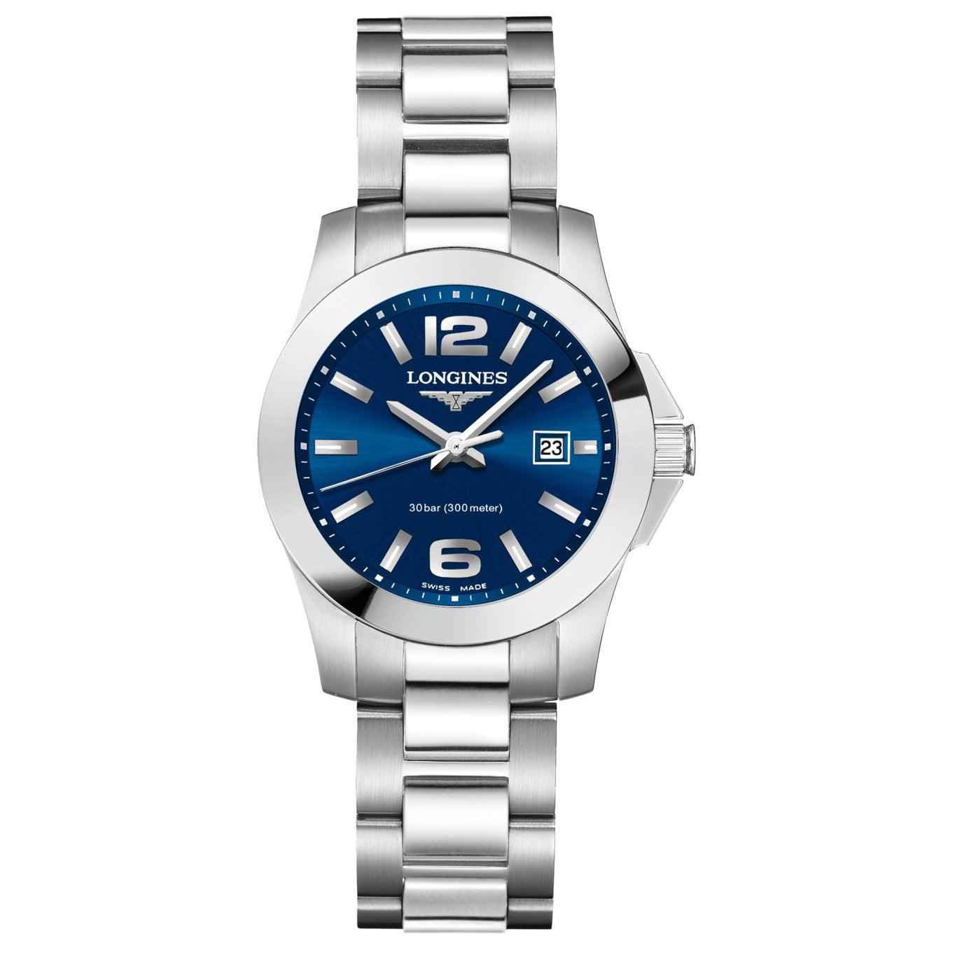 Orologio Longines Conquest donna in acciaio, quadrante blu e bracciale in acciaio